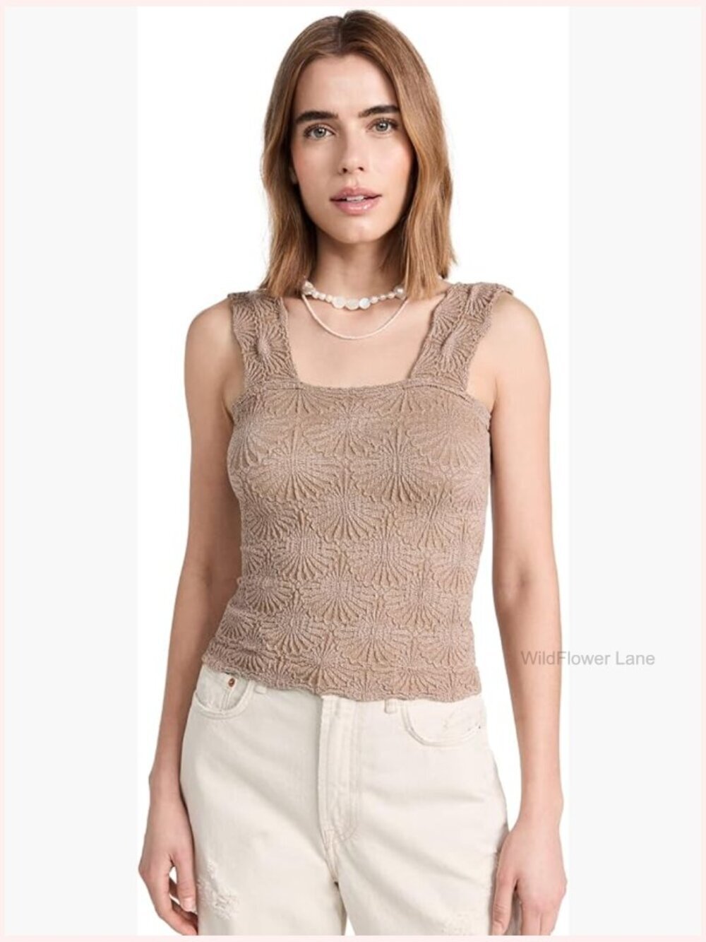 Crewneck Sleeveless Cami Crop Top - Lightweight Knit Jacquard